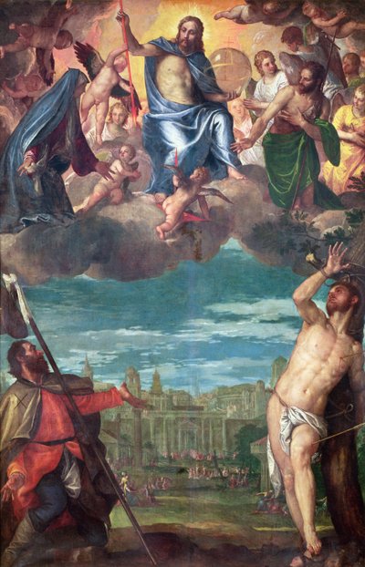 Christus stoppt die Pest mit den Gebeten der Jungfrau, des Hl. Rochus und des Hl. Sebastian von Paolo Veronese